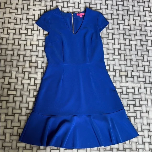 Betsey Johnson Blue Fit and Flare V-Neck Mini Dress - Picture 1 of 3